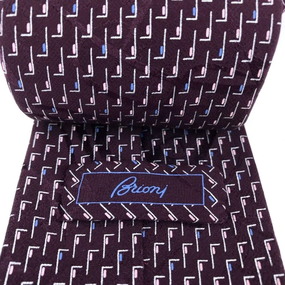 BRIONI Silk Tie Hand Made In Italy Dark Purple Blue Pink Italian Men Necktie 60